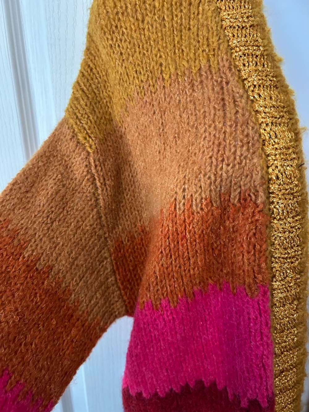 Democracy Sweater Size M Ombre Stripe Purple Gold Metallic Boho